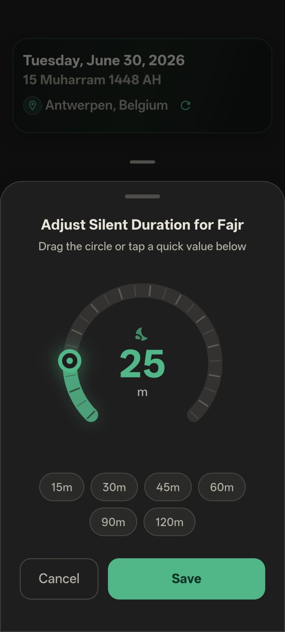 Inqita quiet-time settings screen